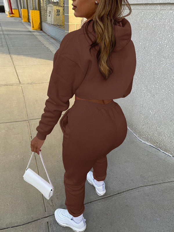 Drawstring Solid Color Hoodie Long Sleeve Drawstring Trousers Vest Three-Piece Suit