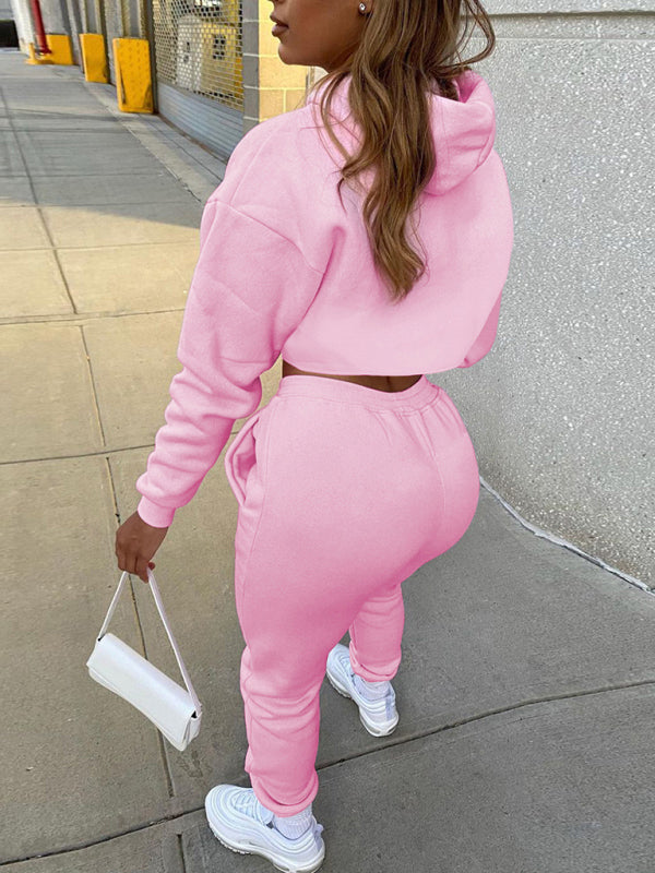 Drawstring Solid Color Hoodie Long Sleeve Drawstring Trousers Vest Three-Piece Suit