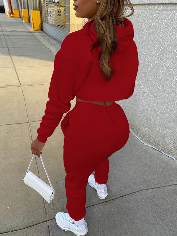 Drawstring Solid Color Hoodie Long Sleeve Drawstring Trousers Vest Three-Piece Suit